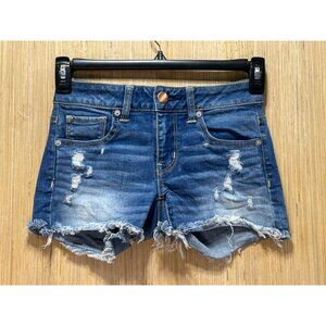 American Eagle - Women's Ripped Super Stretch Shorts - Blue - # 00